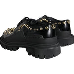 Dolce & Gabbana Black Leather Trekking Derby Embellished Shoes LA11517-35.5