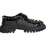 Dolce & Gabbana Black Leather Trekking Derby Embellished Shoes LA11517-35.5