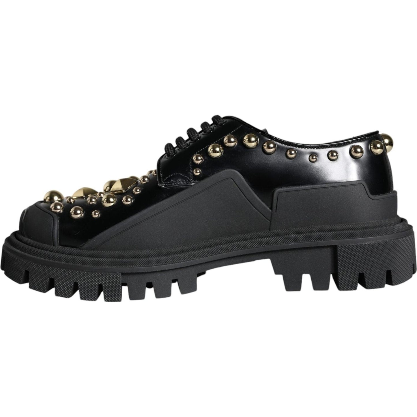 Dolce & Gabbana Black Leather Trekking Derby Embellished Shoes LA11517-35.5
