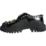 Dolce & Gabbana Black Leather Trekking Derby Embellished Shoes LA11517-35.5