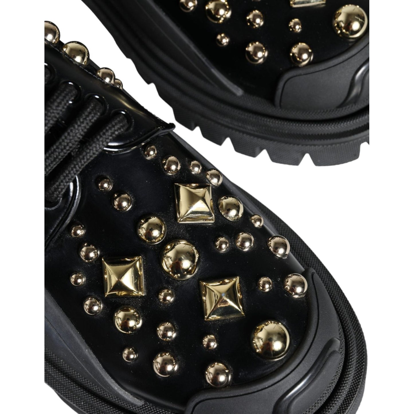 Dolce & Gabbana Black Leather Trekking Derby Embellished Shoes LA11517-35.5