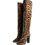 Dolce & Gabbana Beige Black Leopard Knee High Boots Shoes LA11526-37