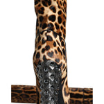 Dolce & Gabbana Beige Black Leopard Knee High Boots Shoes LA11526-37