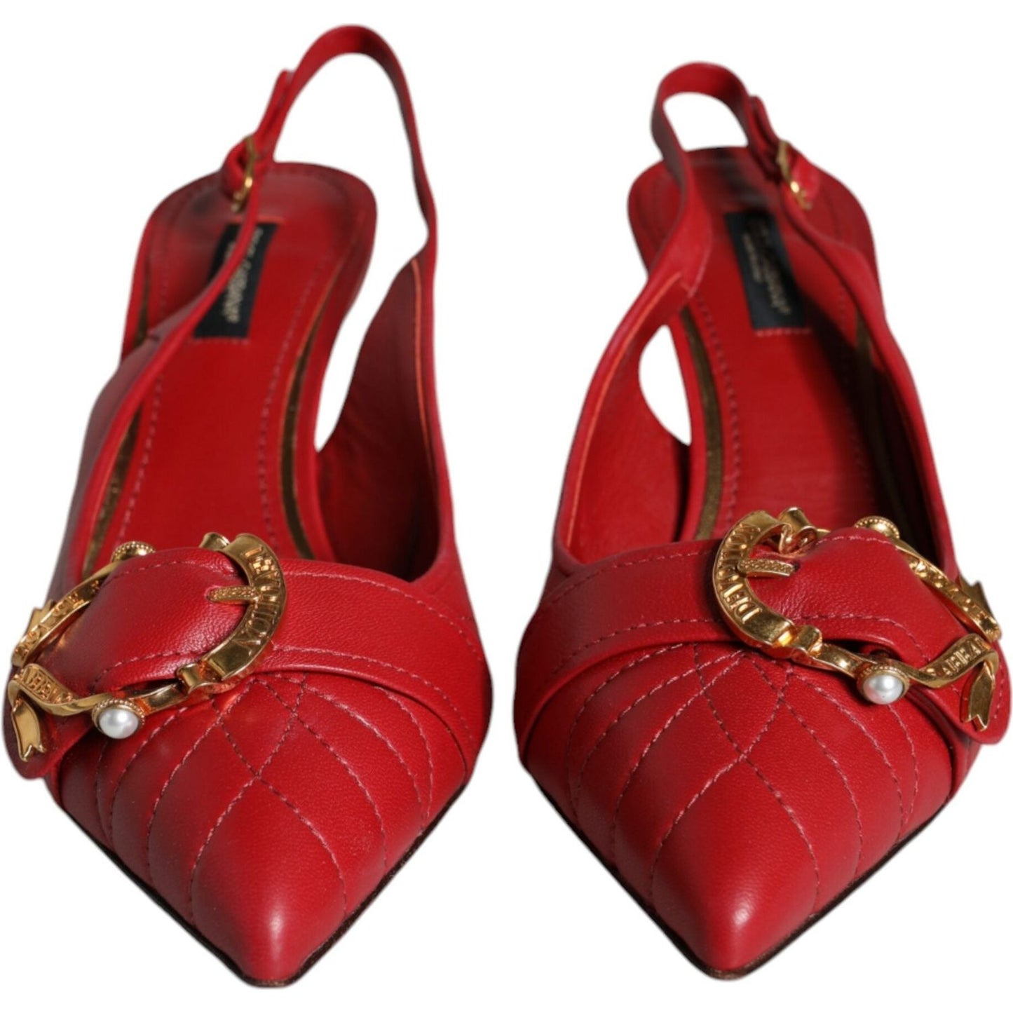 Dolce & Gabbana Red Devotion Leather Heels Slingback Shoes LA11504-35.5
