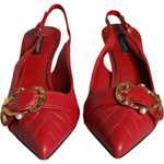 Dolce & Gabbana Red Devotion Leather Heels Slingback Shoes LA11504-35.5