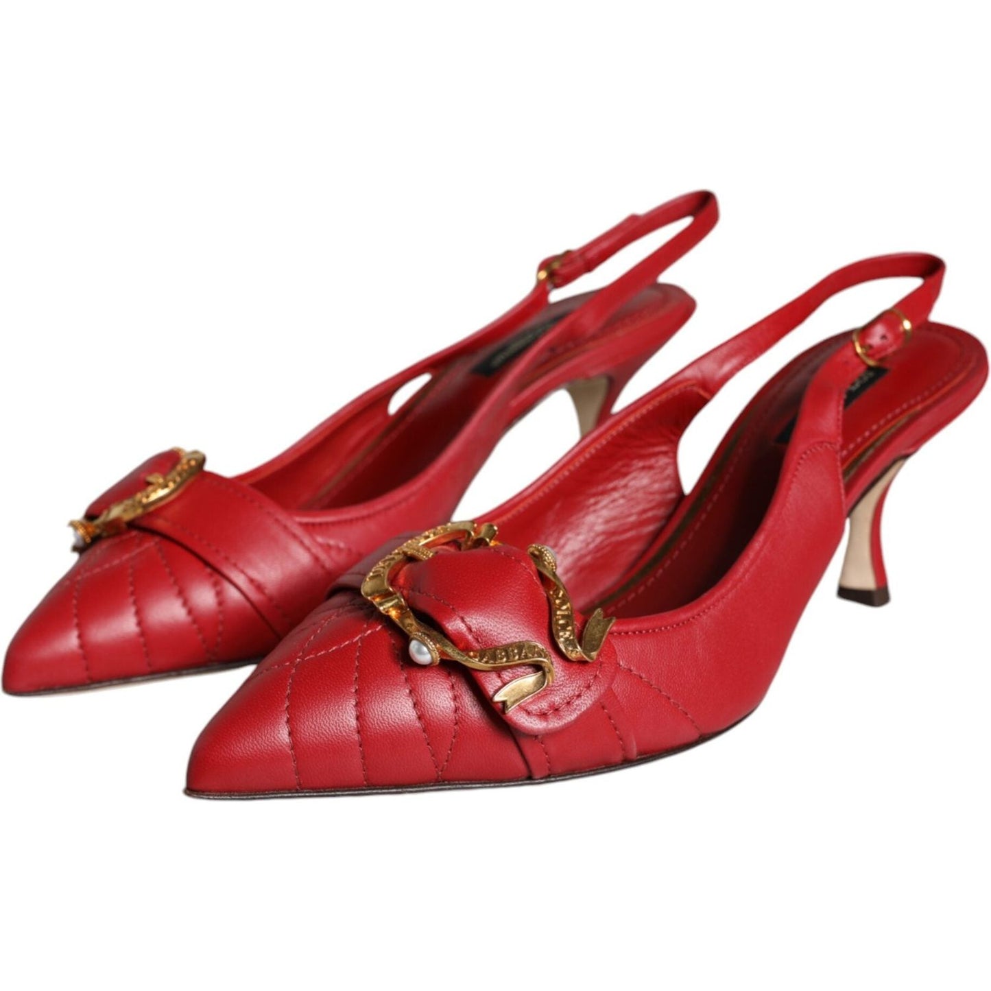 Dolce & Gabbana Red Devotion Leather Heels Slingback Shoes LA11504-35.5