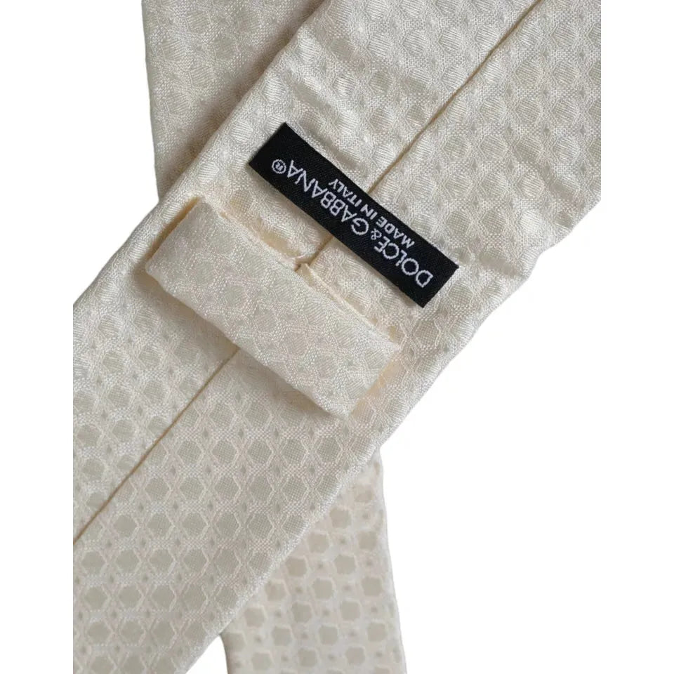 Dolce & Gabbana Off White Silk Adjustable Necktie Men Tie KRA3368