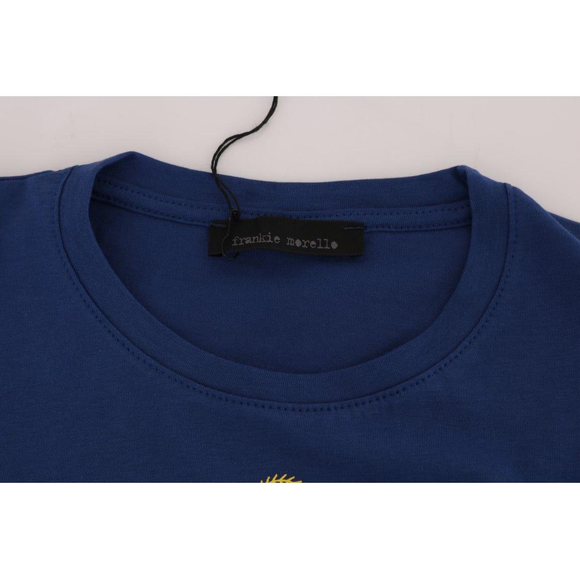 Frankie Morello Blue Cotton RIDERS Crewneck T-Shirt