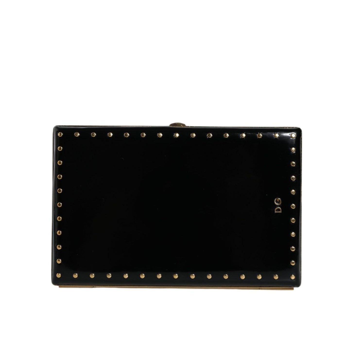 Dolce & Gabbana Black Leather Studs Gold Frame Clutch Evening Purse Bag BAG1531