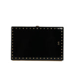 Dolce & Gabbana Black Leather Studs Gold Frame Clutch Evening Purse Bag BAG1531