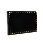 Dolce & Gabbana Black Leather Studs Gold Frame Clutch Evening Purse Bag BAG1531