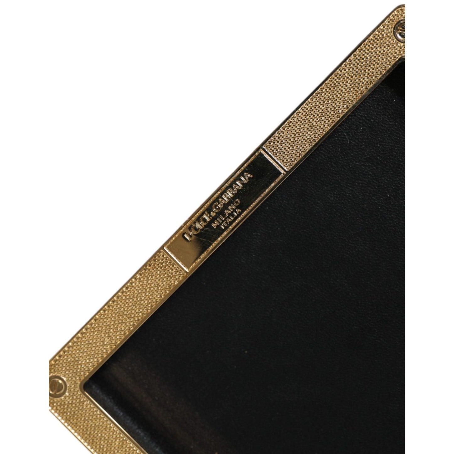 Dolce & Gabbana Black Leather Studs Gold Frame Clutch Evening Purse Bag BAG1531