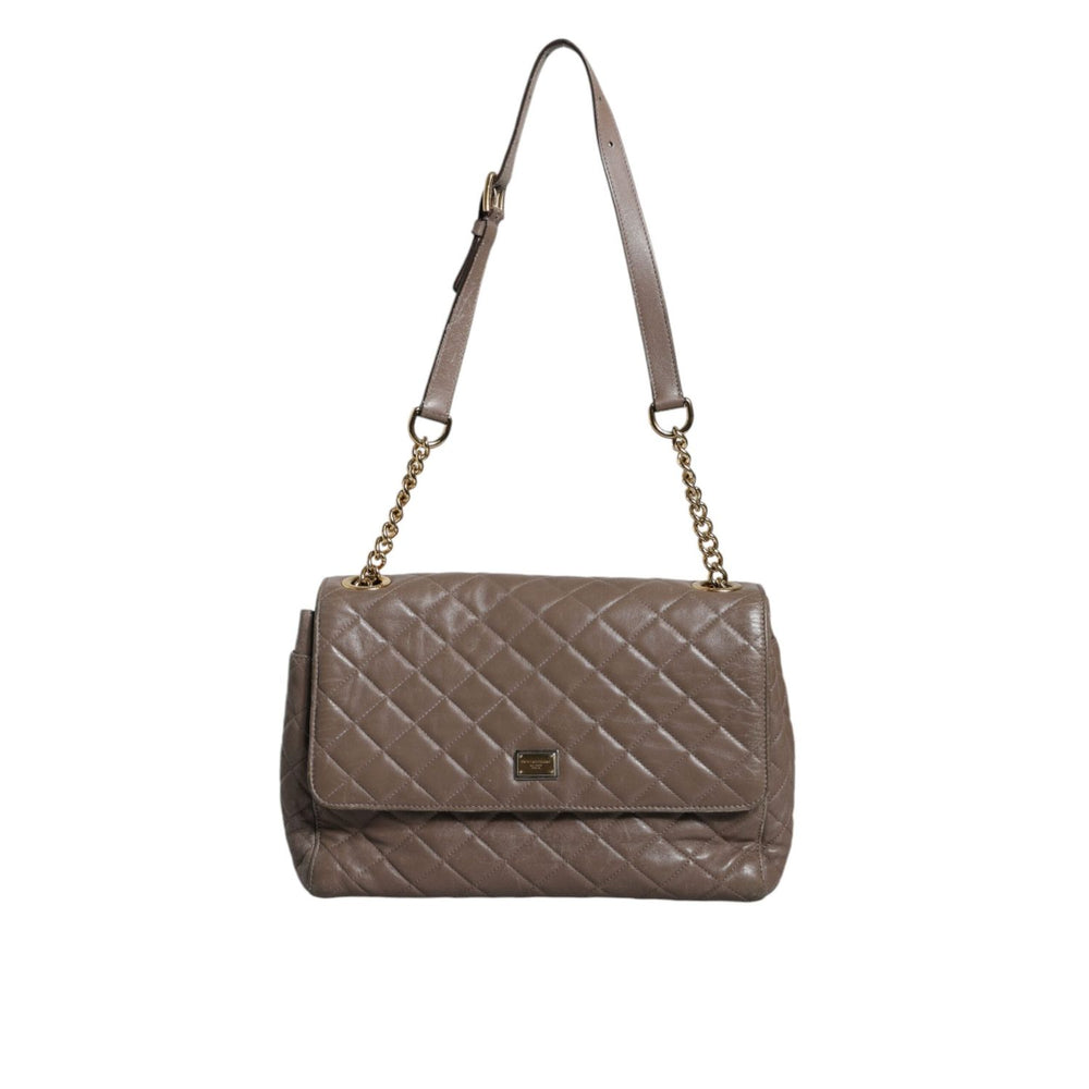Dolce & Gabbana Brown Quilted Leather Shoulder Purse Satchel Bag BAG1538
