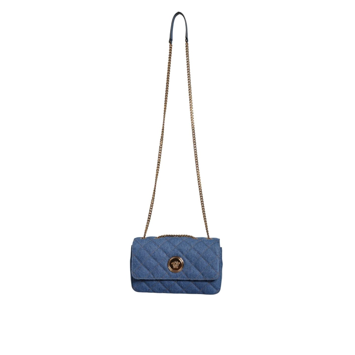 Versace Blue Quilted Denim Leather Crossbody Shoulder Bag BAG1601