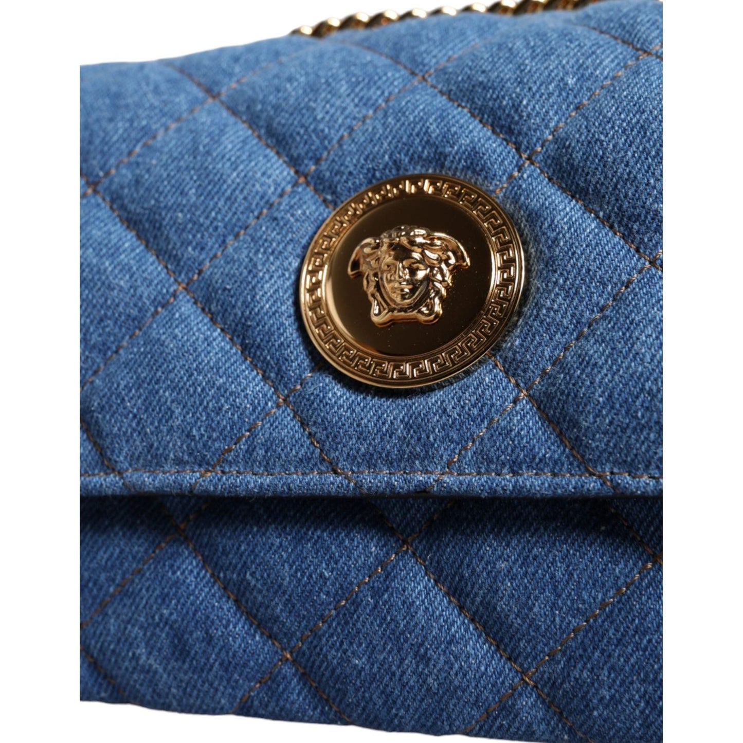 Versace Blue Quilted Denim Leather Crossbody Shoulder Bag BAG1601