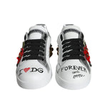 Dolce & Gabbana White Leather Floral Studded Sneakers Shoes LA11664-35