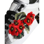 Dolce & Gabbana White Leather Floral Studded Sneakers Shoes LA11664-35