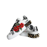 Dolce & Gabbana White Leather Floral Studded Sneakers Shoes LA11664-35