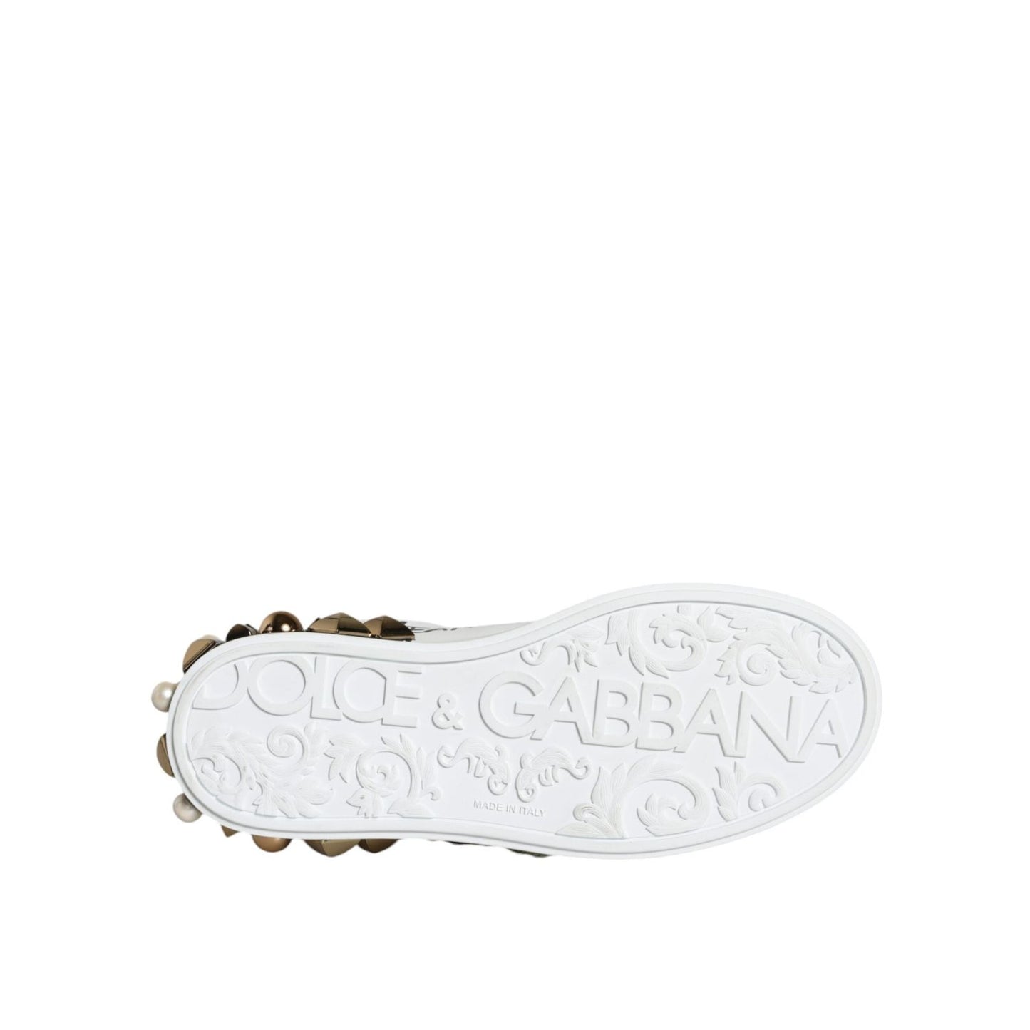 Dolce & Gabbana White Leather Floral Studded Sneakers Shoes LA11664-35