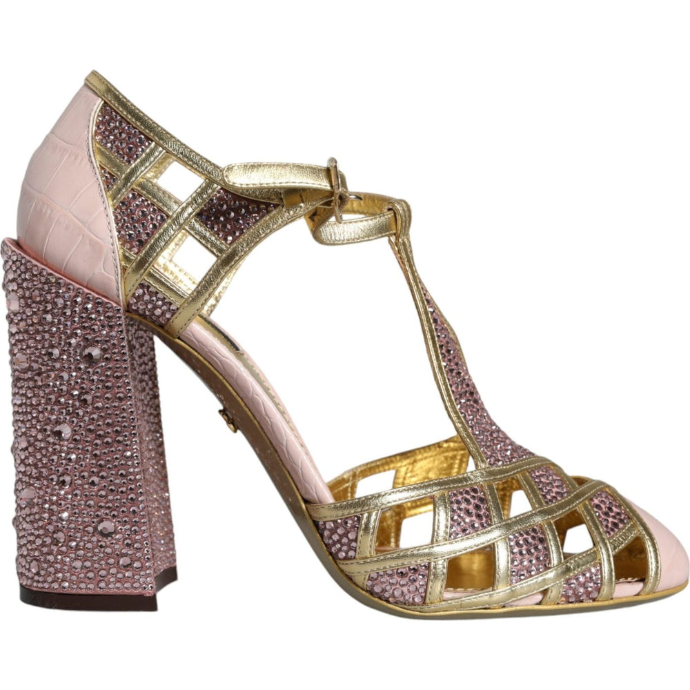 Dolce & Gabbana Pink Strass Crystals T-strap Sandals Shoes LA11668-41