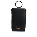 Dolce & Gabbana Black Leather Logo Plaque Neck Strap Card Coin Wallet BAG4127