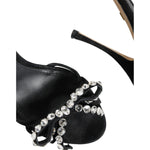 Dolce & Gabbana Black Leather Crystal Bow Heels Sandals Shoes LA11818-38.5