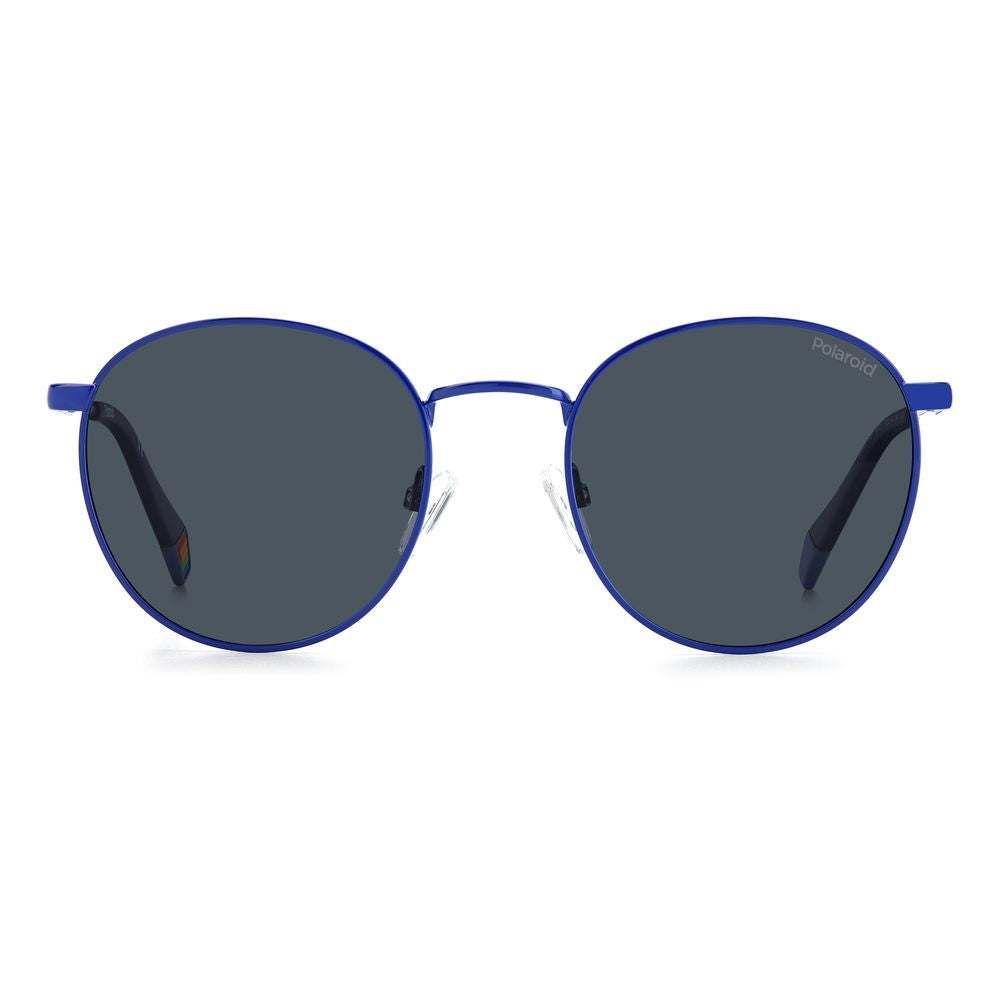 Polaroid Blue Stainless Steel Round Sunglasses with Adjustable Pads and Polarized Lenses, Unisex Design