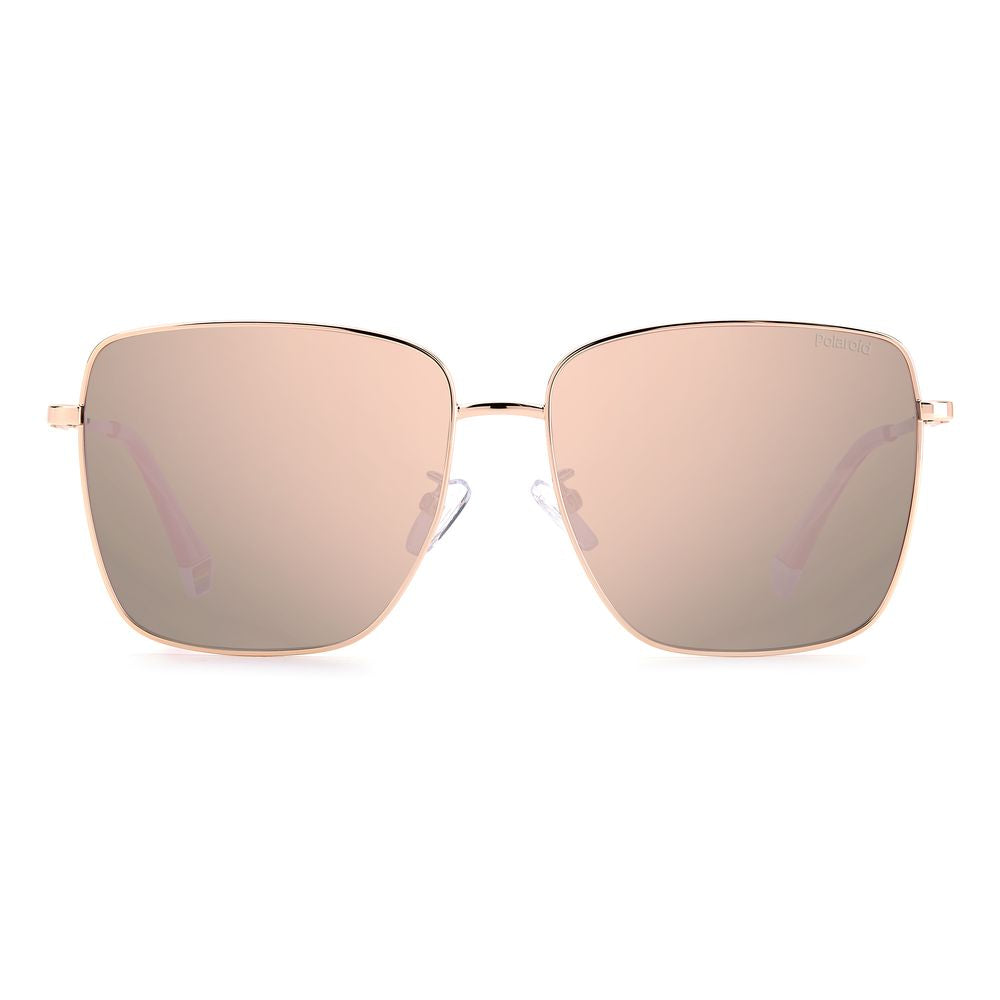 Polaroid gold metal sunglasses with rose gold lenses, model PLD6164GSDDBJ, featuring a modern square design with stainless steel frame.