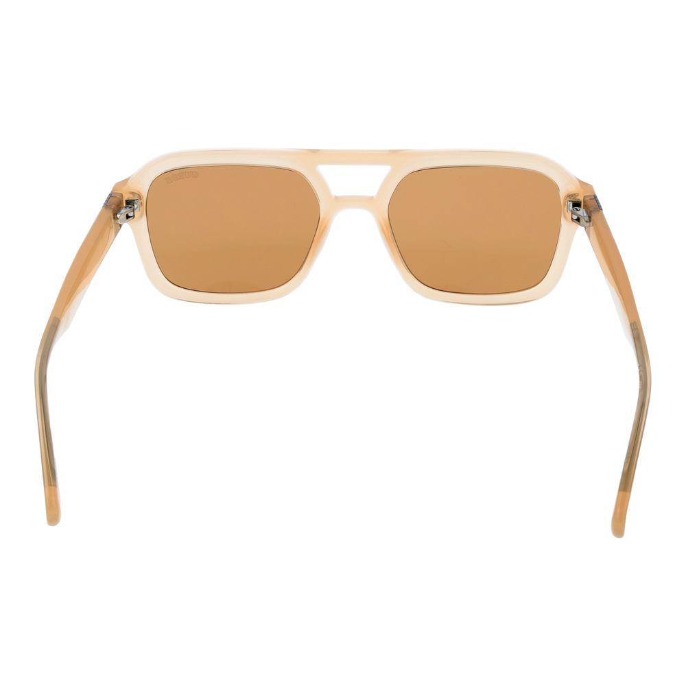 Guess beige unisex aviator sunglasses with full-rim plastic frame and brown lenses, providing 100% UVA & UVB protection.