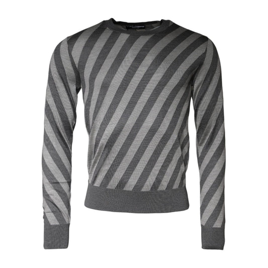 Dolce & Gabbana Gray Stripes Long Sleeve Round Neck Pullover Sweater
