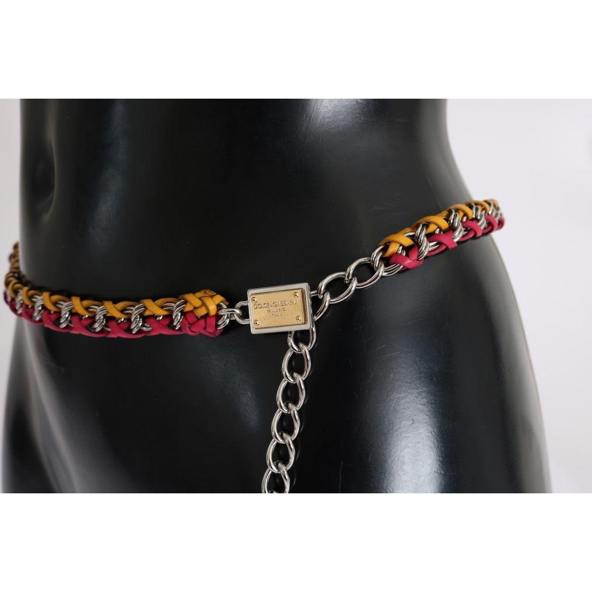 Dolce & Gabbana Red Yellow Leather Crystal Belt Belt