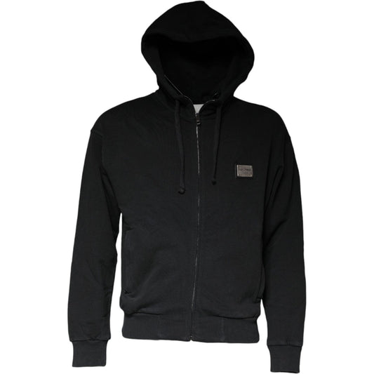 Dolce & Gabbana Black Logo Plaque Hooded Full Zip Sweater