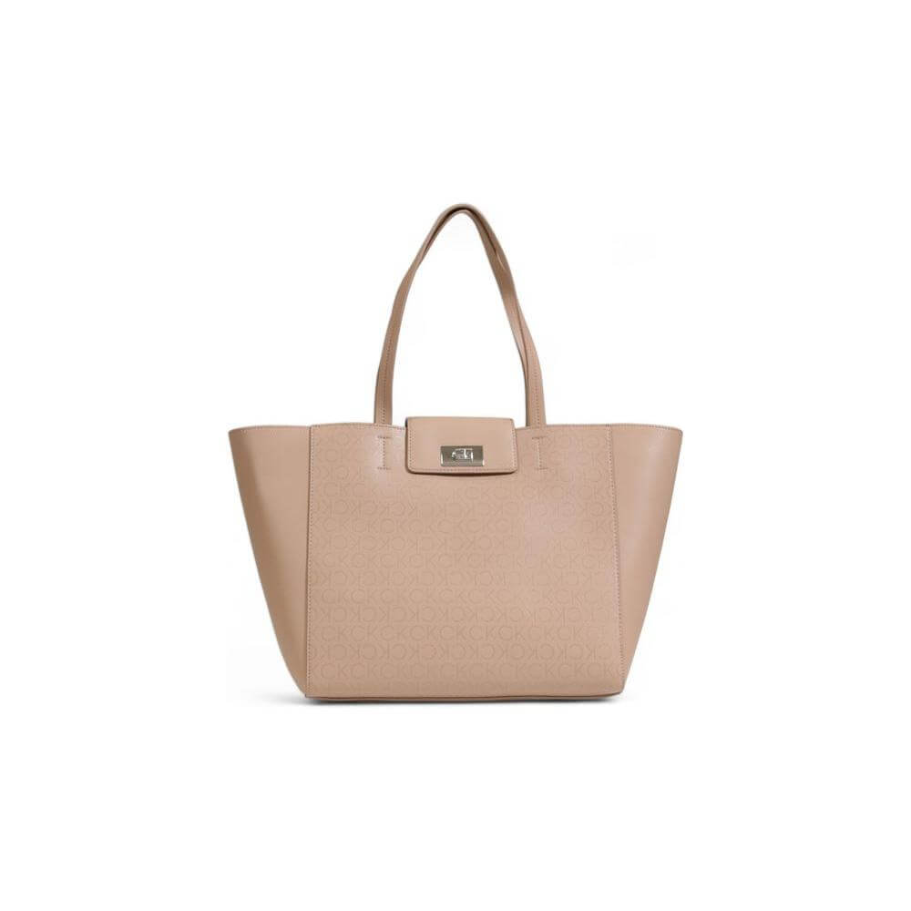 Calvin Klein beige recycled polyester handbag for women, fall/winter collection, eco-friendly fashion accessory.