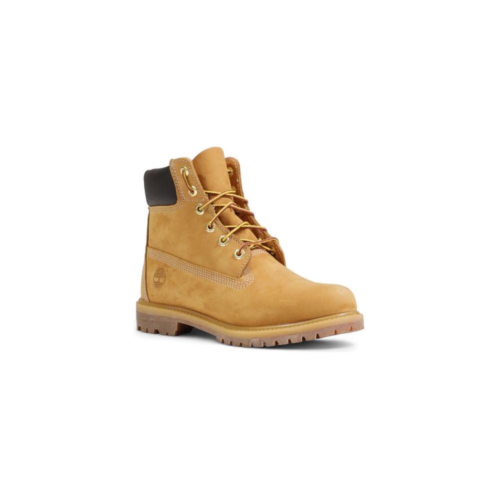 Timberland beige recycled plastic women's waterproof combat boot, eco-friendly design, side view.
