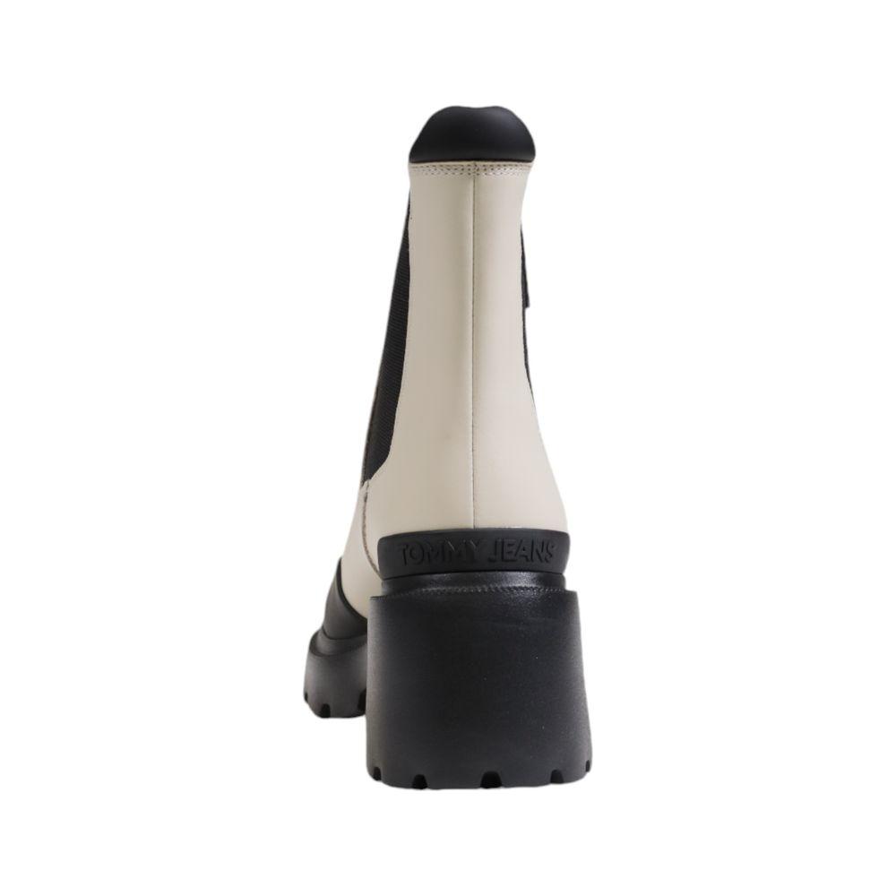 Rear view of Tommy Hilfiger beige leather boot for women, fall/winter collection.
