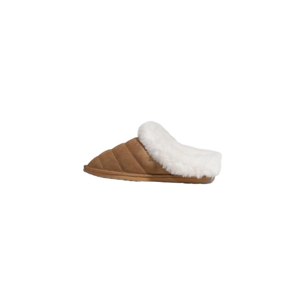 EMU Australia Brown Suede Leather Sandal with white fur lining for women, fall/winter collection, 100% suede, side view