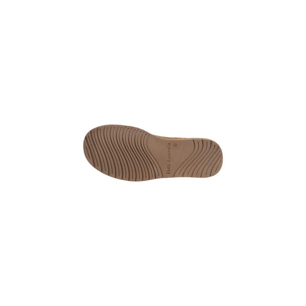 Sole view of EMU Australia Brown Suede Leather Sandal for women, featuring ribbed texture. Fall/Winter Collection.
