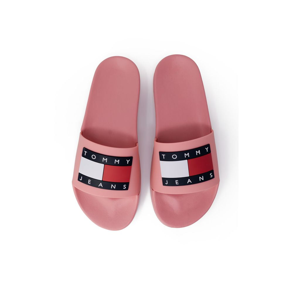 Tommy Hilfiger orange polyethylene sandals for women, spring/summer collection with 2cm heel, featuring branded band design.