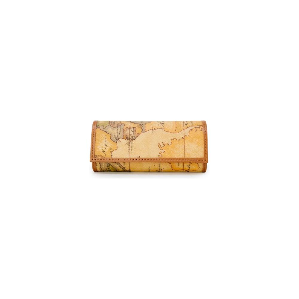 Vintage map print wallet with brown edges, folded and elegant design, suitable for women, stylish accessory for travel lovers.