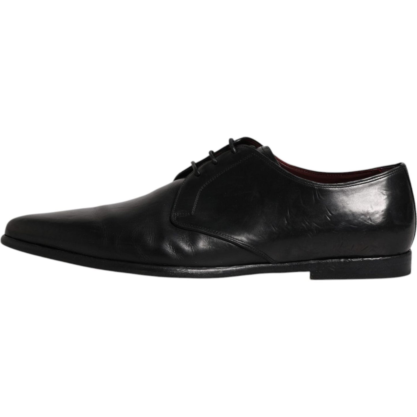 Dolce & Gabbana black leather lace-up men's Derby formal dress shoe with leather sole and logo details, high craftsmanship, preowned.