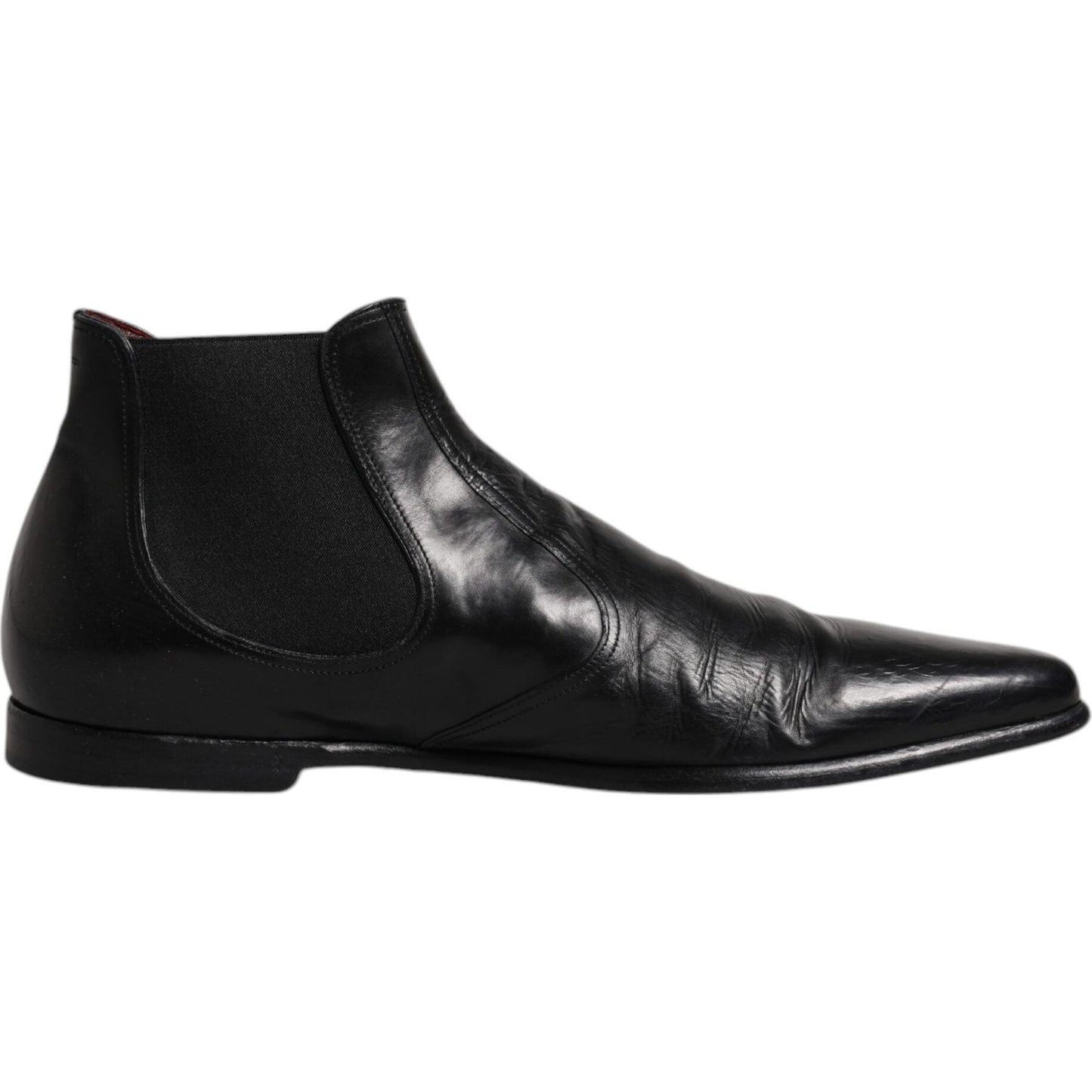 Dolce & Gabbana black leather Chelsea men's ankle boots with stretch bands and logo, made in Italy. Preowned and exclusive.