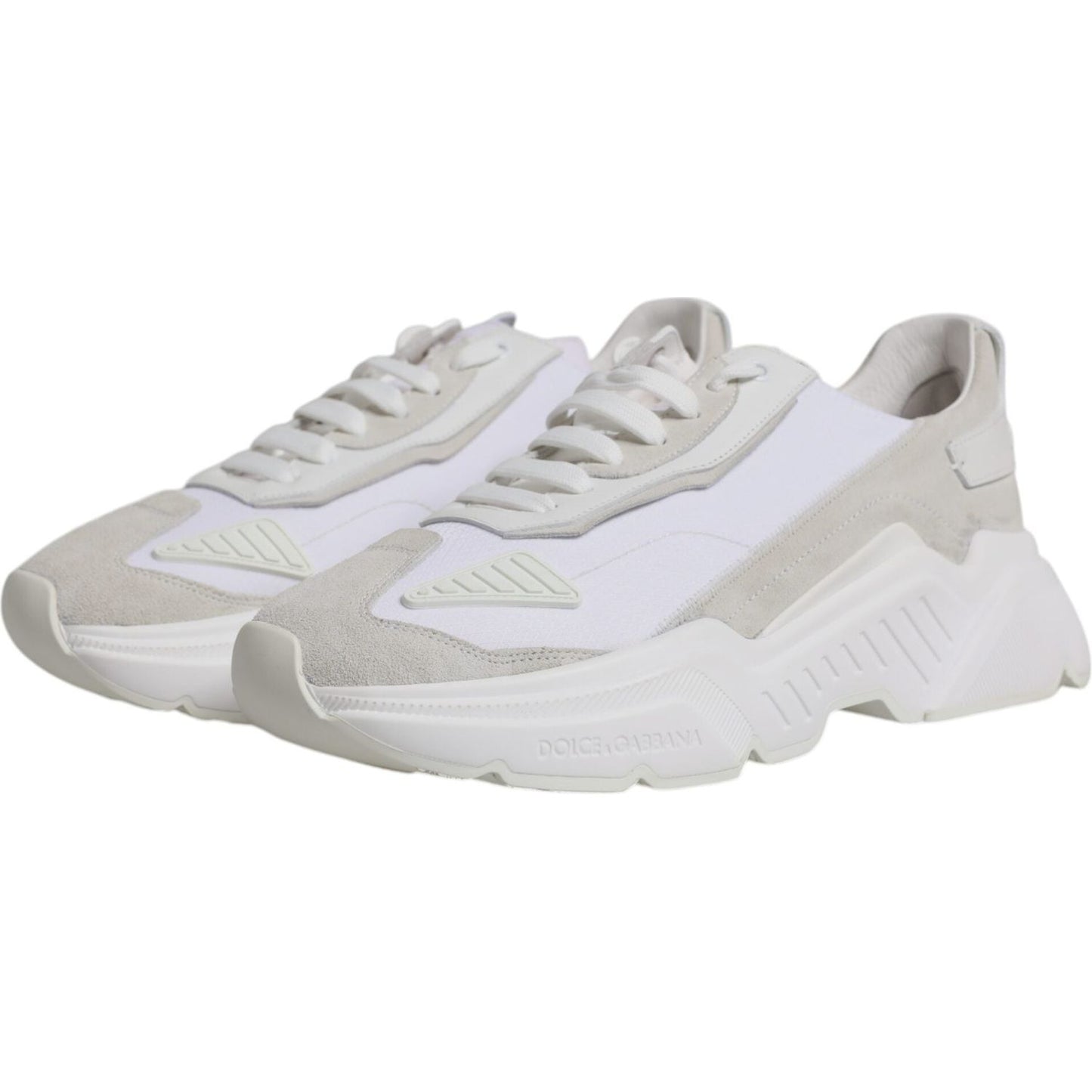 Dolce & Gabbana white leather Daymaster low-top sneakers with rubber sole and lace-up closure, featuring logo details