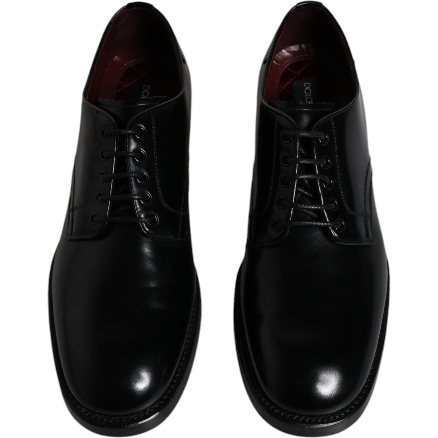 Dolce & Gabbana black leather lace-up men's Derby formal shoes, 100% calf leather, made in Italy with logo details.