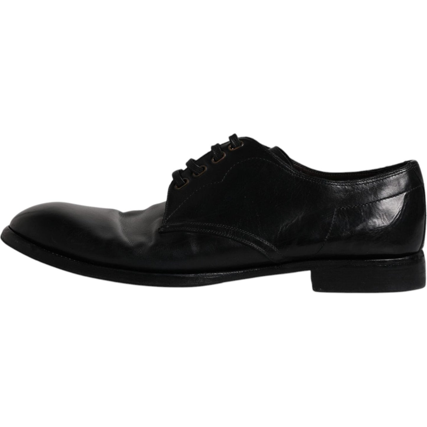 Dolce & Gabbana black leather derby dress shoe for men, side view.