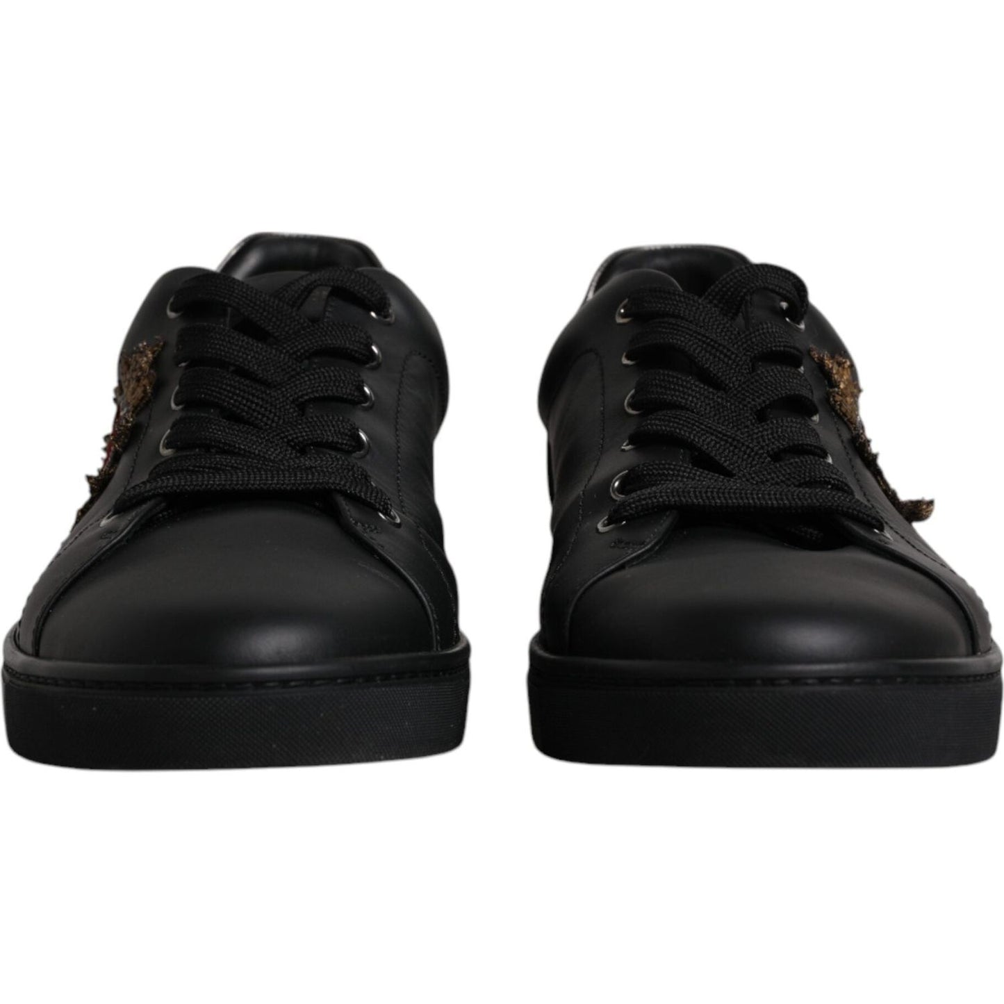 Dolce & Gabbana black leather London Heart sneakers for men, featuring lace-up closure and logo details, with a minor decor defect on logo.