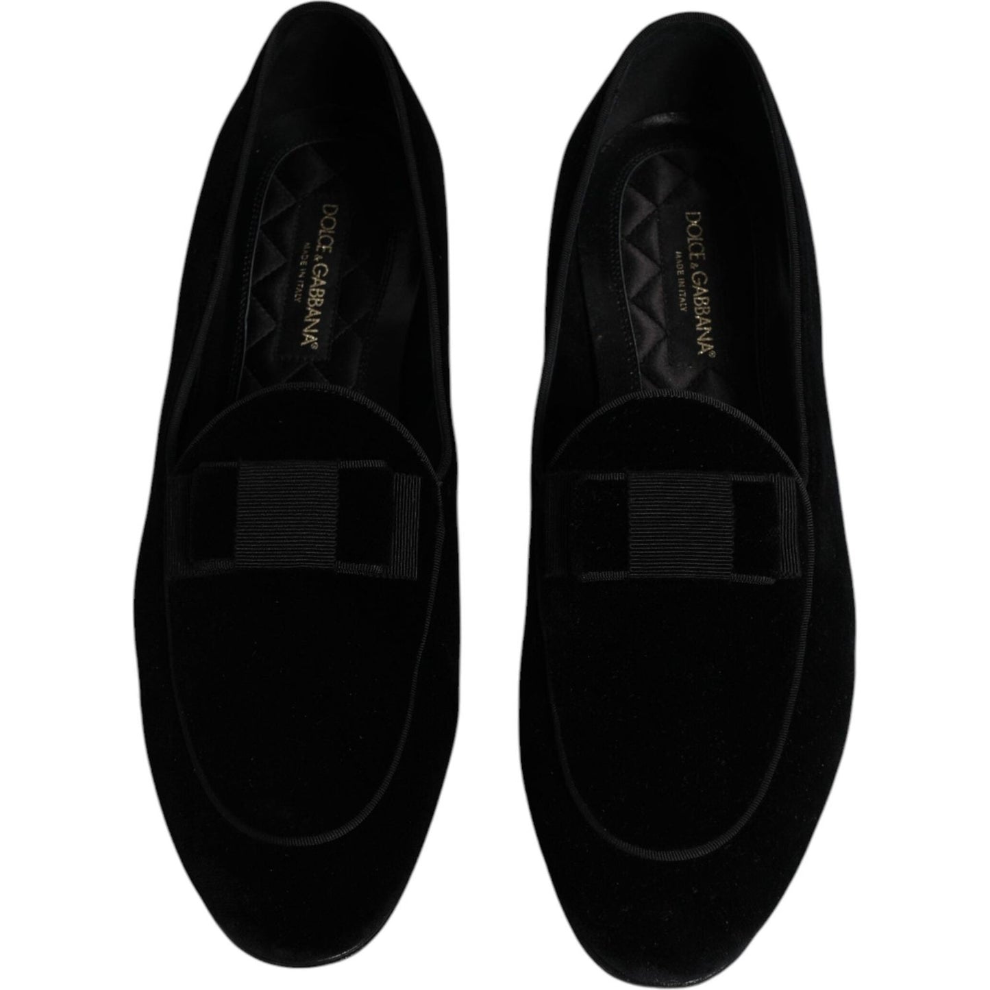 Dolce & Gabbana black velvet loafers for men; luxurious formal shoes made in Italy with logo details, crafted from cotton and viscose.