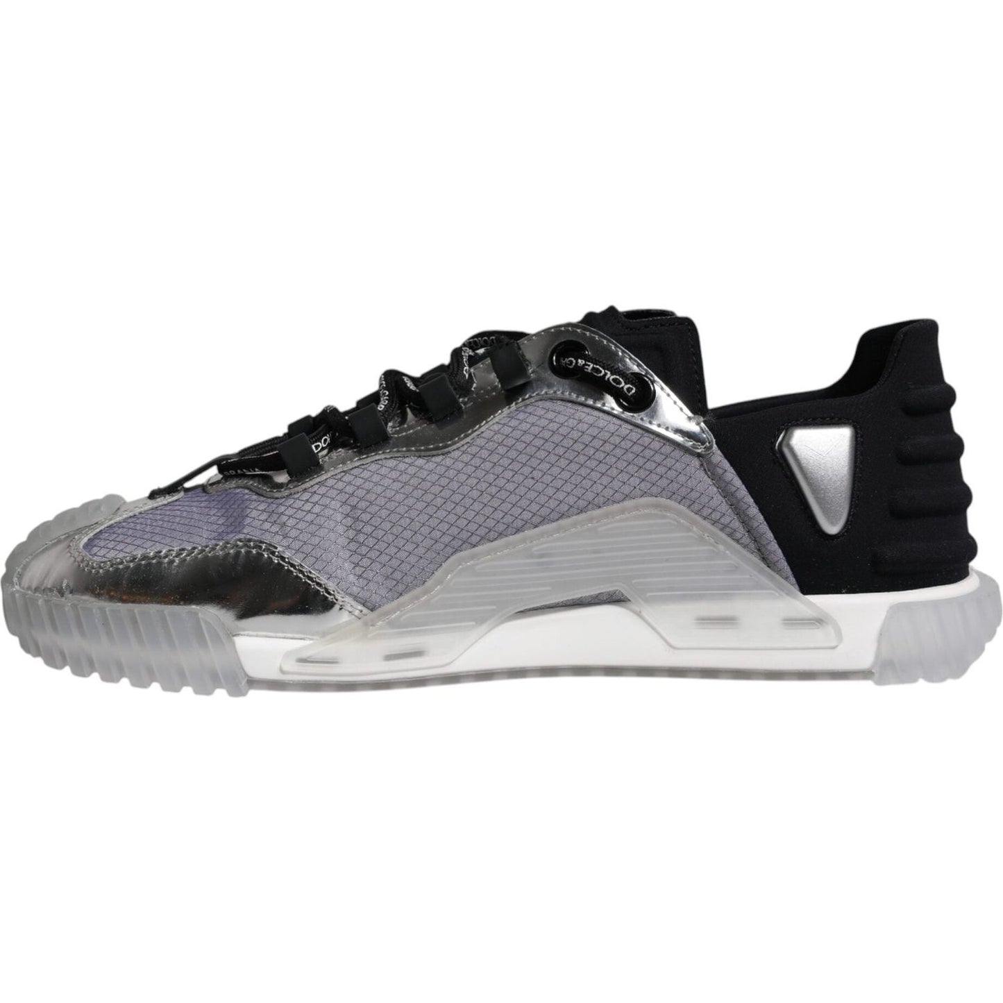 Dolce & Gabbana Silver Black NS1 Low Top Sneakers featuring nylon fabric and rubber sole, showcasing exclusive Italian craftsmanship.