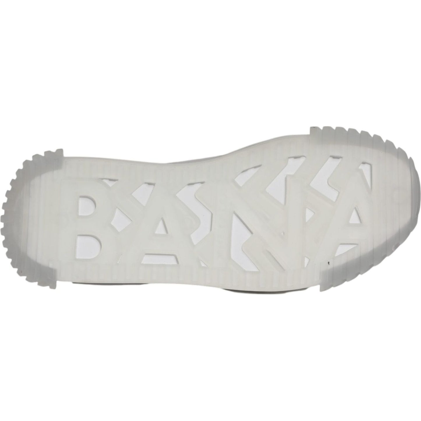 Bottom view of Dolce & Gabbana NS1 sneakers showing unique rubber sole design with branding.