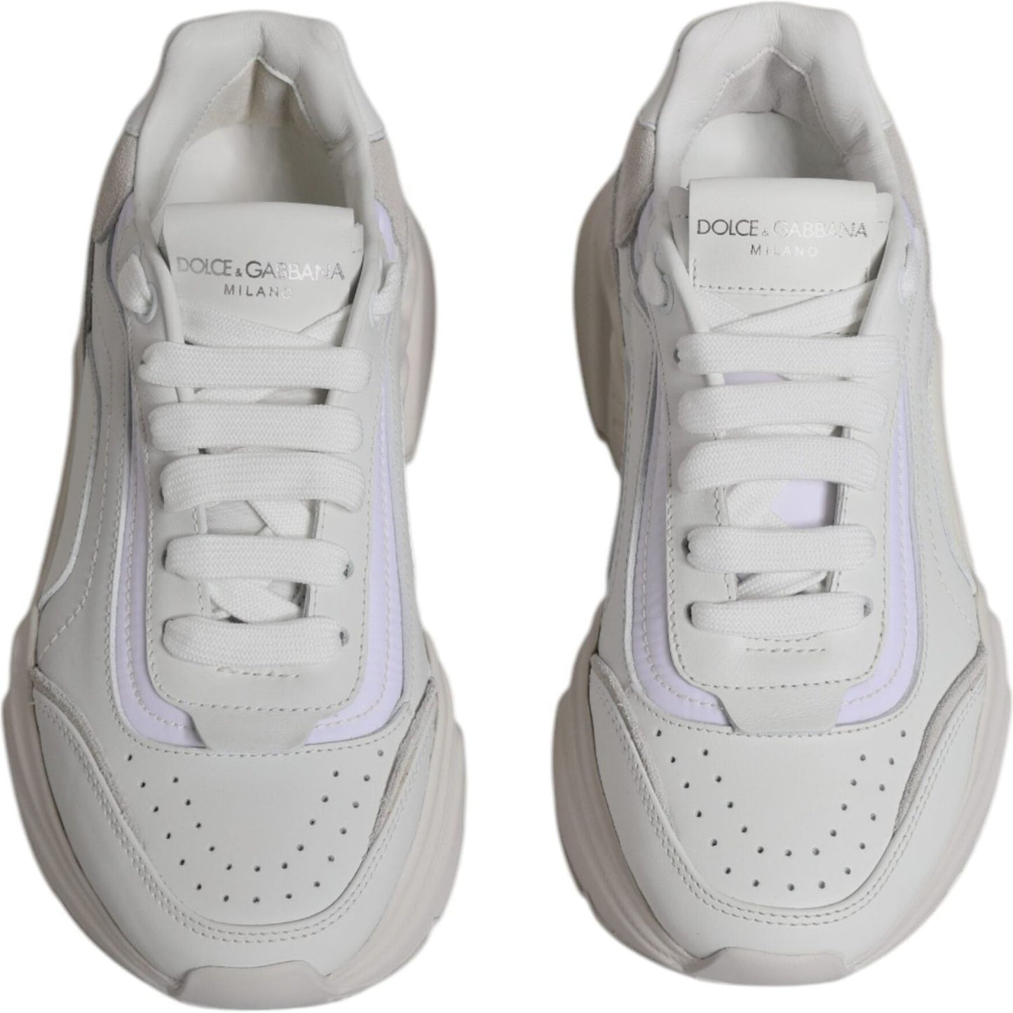 Dolce & Gabbana white Daymaster low-top sneakers, calf leather with rubber sole, lace-up closure, logo details, minor discolorations.