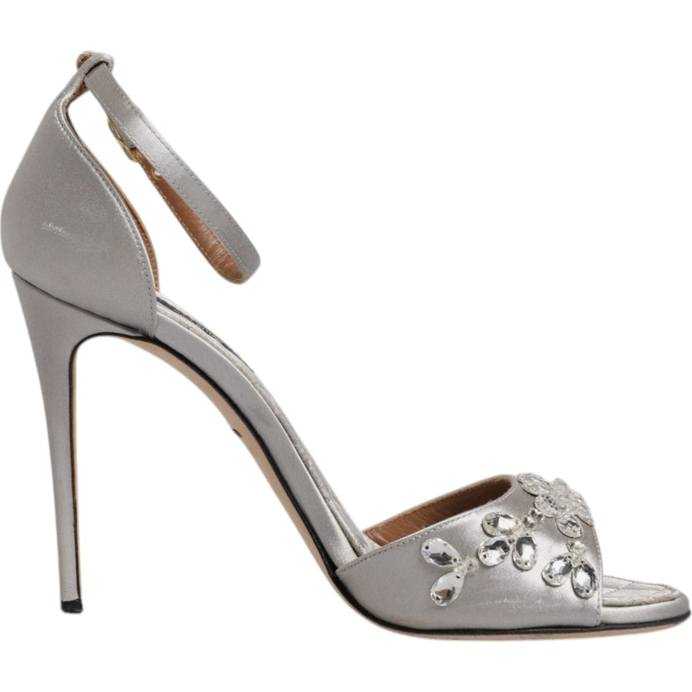 Dolce & Gabbana Silver Ankle Strap Crystal Sandals Shoes LA12003-37
